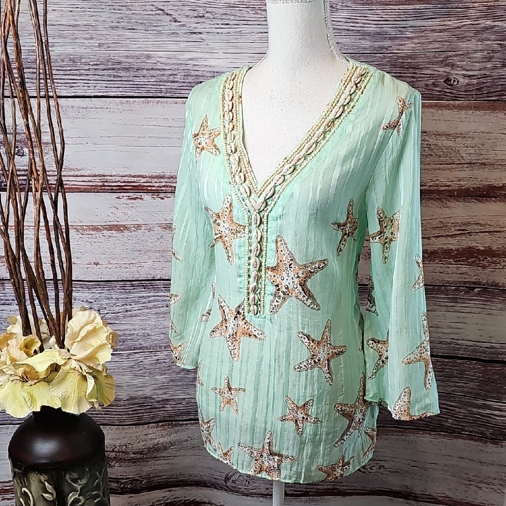 NWT SOFT SURROUNDINGS STELLA MARINA MINT GREEN SHEER SHELLED SWIM COVER-UP